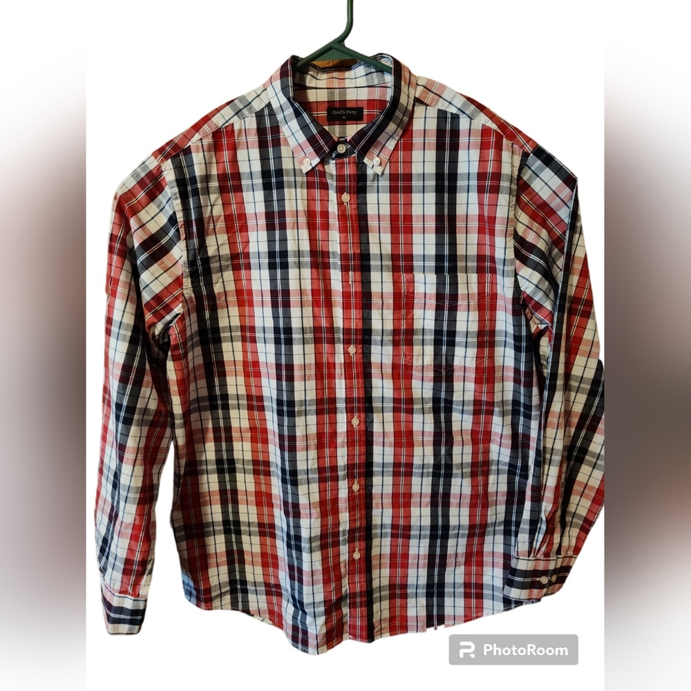 Double Pump Men’s XL Button Up Long Sleeve‎ Multicolor Plaid Collared Shirt